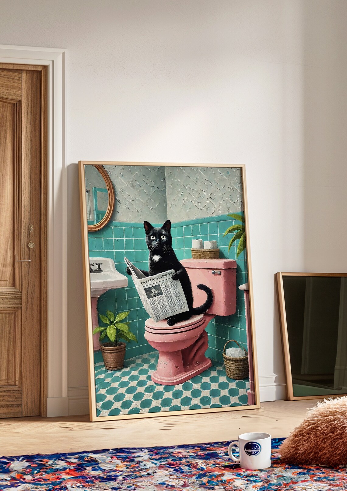 Bathroom Cat Print, Funny Cat Wall Art Poster - Image 3