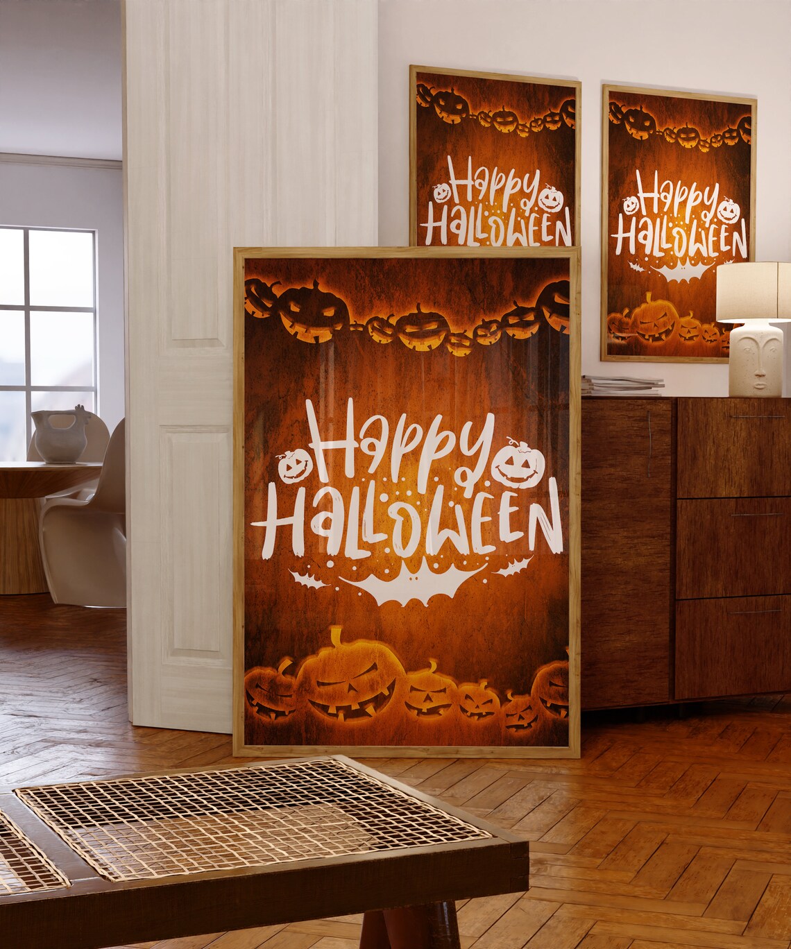 Happy Halloween Typography Poster Orange Pumpkin Spooky Party Wall Decor - Image 4