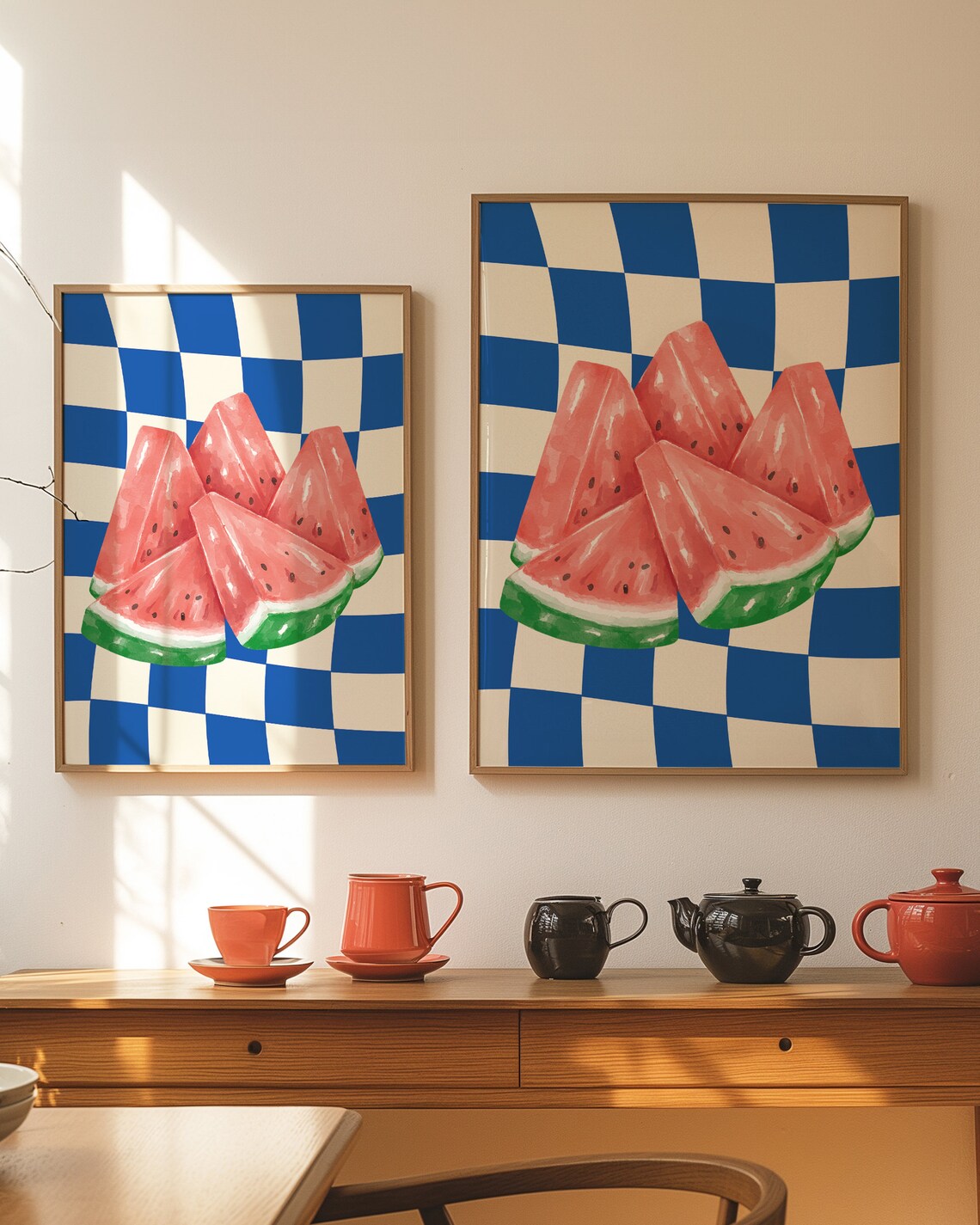 Watermelon Slices Blue Checkered Juicy Summer Fruit Art Poster - Image 2