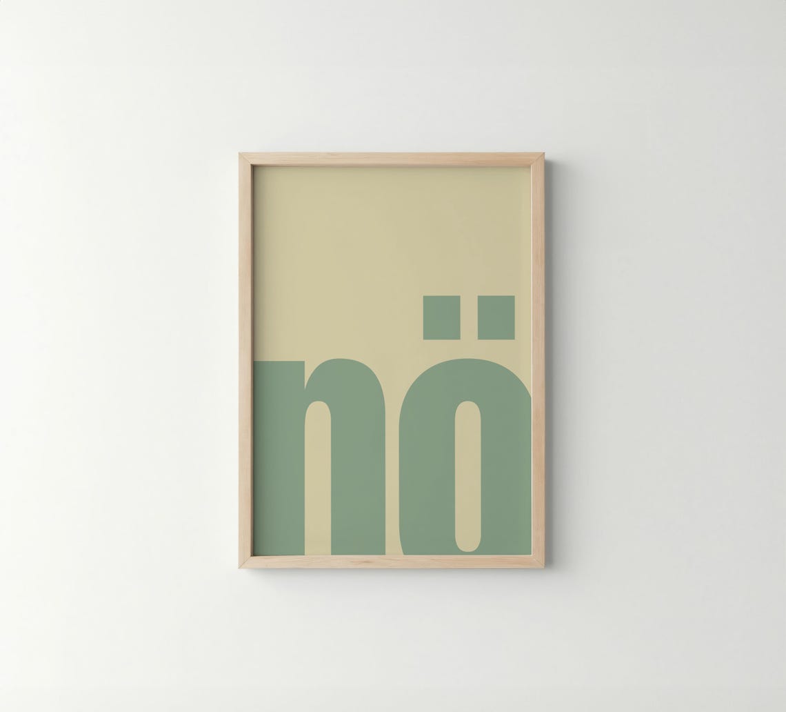 German N Typography Art Print, Sage Beige