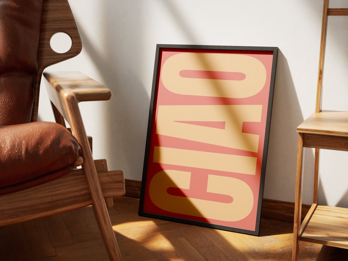 Ciao Italy Vertical Typography Cream Letters On Coral Red Poster - Image 3