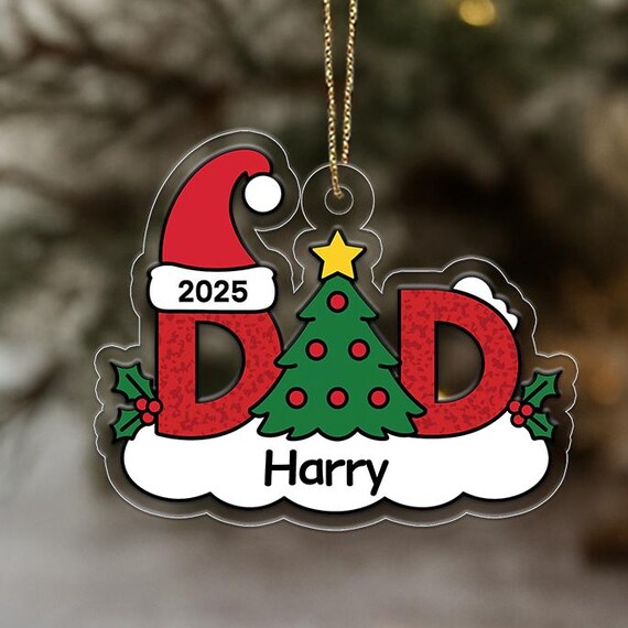 Personalized Dad Christmas Ornament 2025 Santa Hat Custom Name Poster