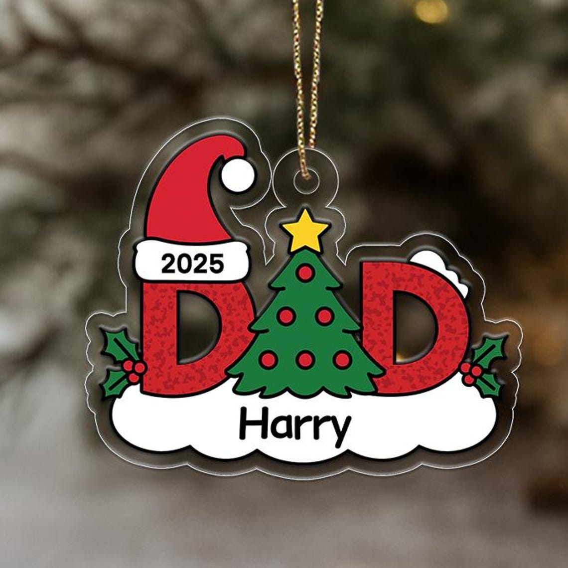 Personalized Dad Christmas Ornament 2025 Santa Hat Custom Name Poster