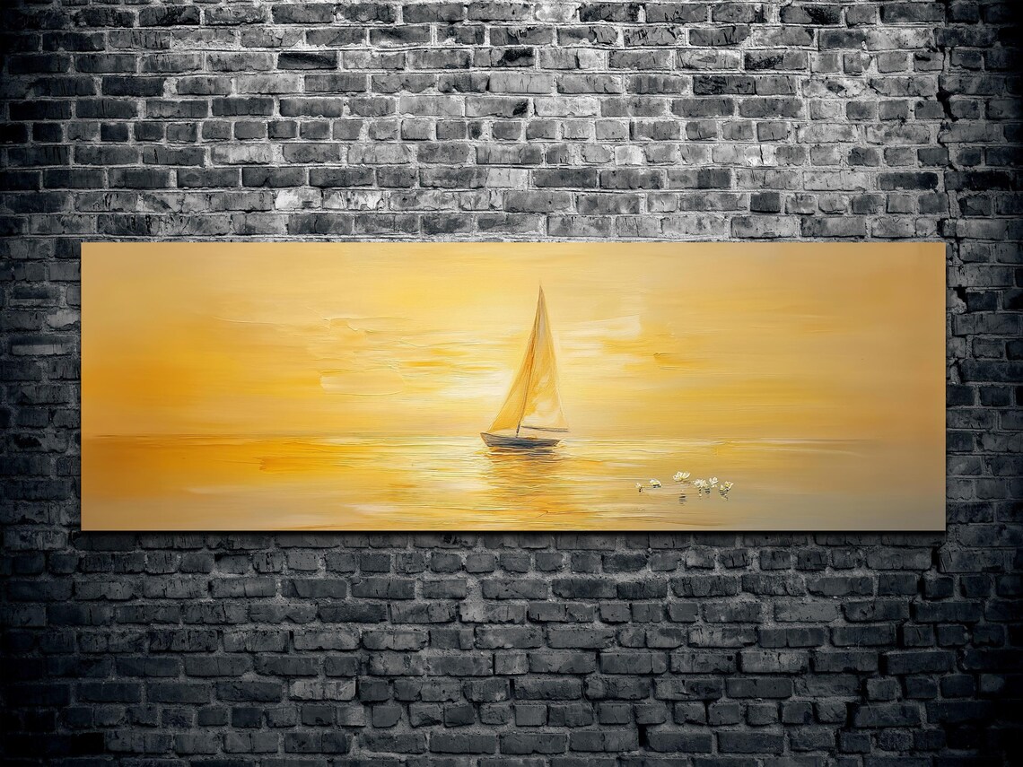 Sailboat In Golden Morning Haze Seascape Birds Painting Poster - Image 2