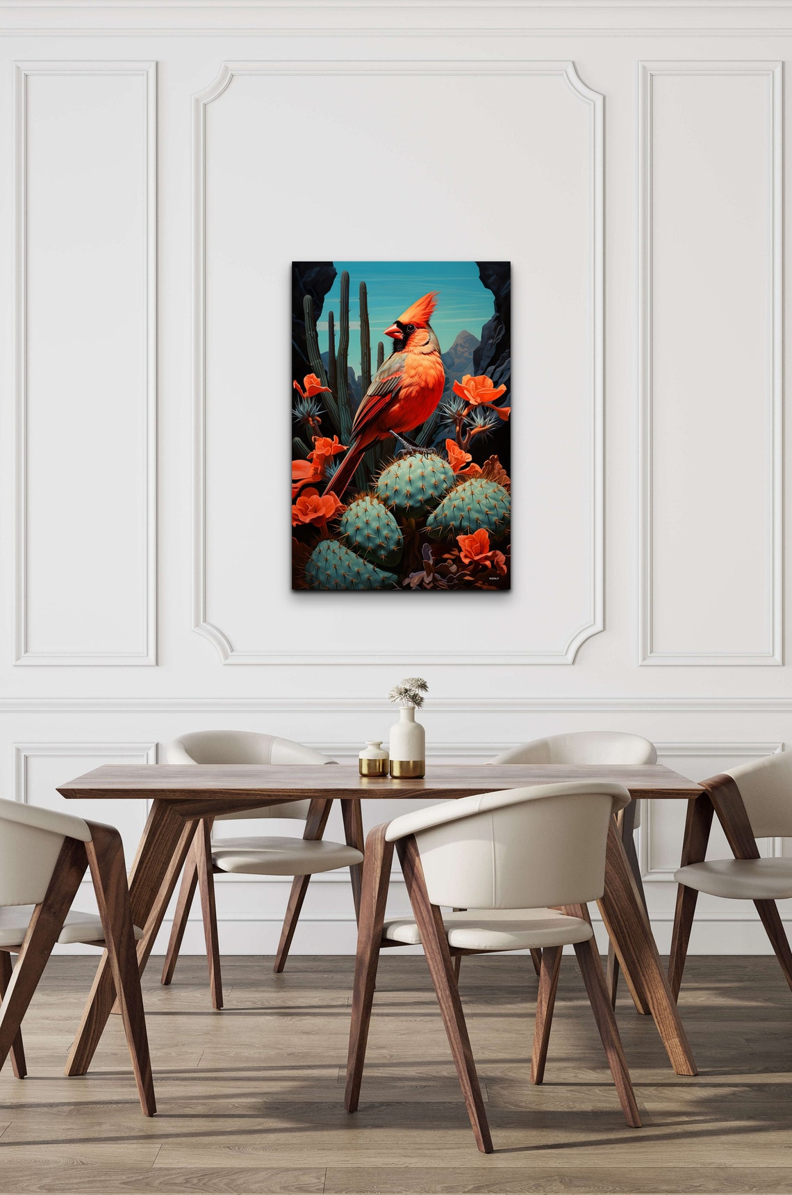 Male Northern Cardinal Perched on Cactus in the Desert Poster - Image 5