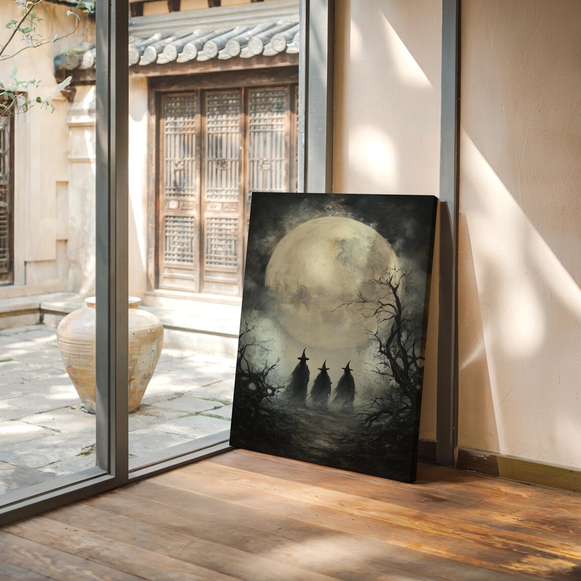 Three Witches Under Full Moon, Gothic Halloween Decor - Image 5