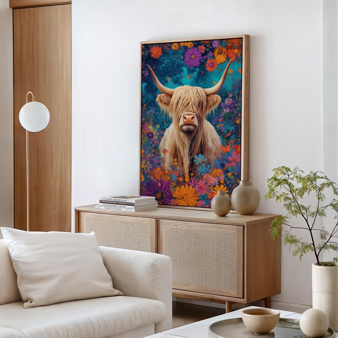 Highland Cow With Wildflowers, Rustic Farmhouse Decor - Image 4
