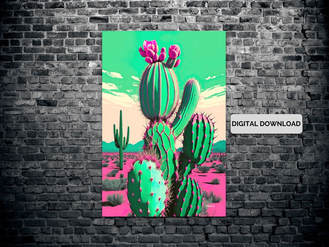 Neon Desert Cactus Pop Art Pink Green Southwest Bloom Poster