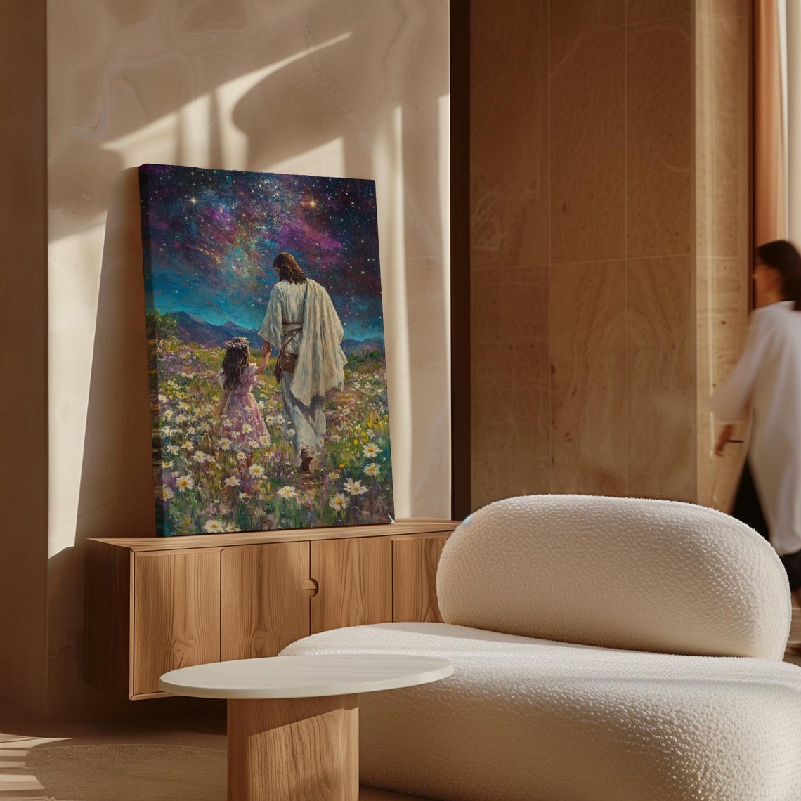 Jesus Holding Child's Hand Under Starry Night Sky Christian Poster - Image 7