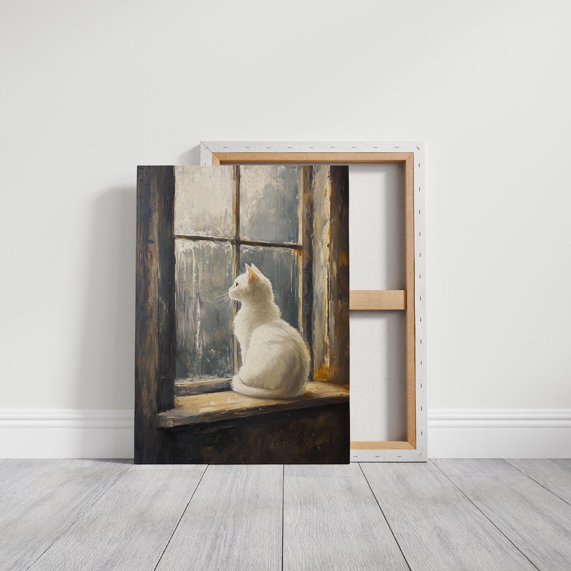 White Cat by Rustic Window, Vintage Farmhouse Art Print - Image 3