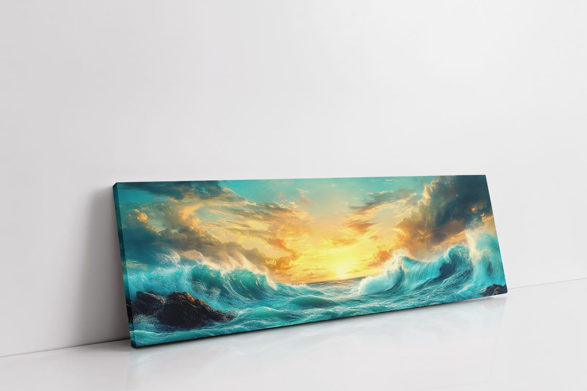 Ocean Wave Golden Sunset Seascape Panoramic Coastal Beach Poster - Image 4