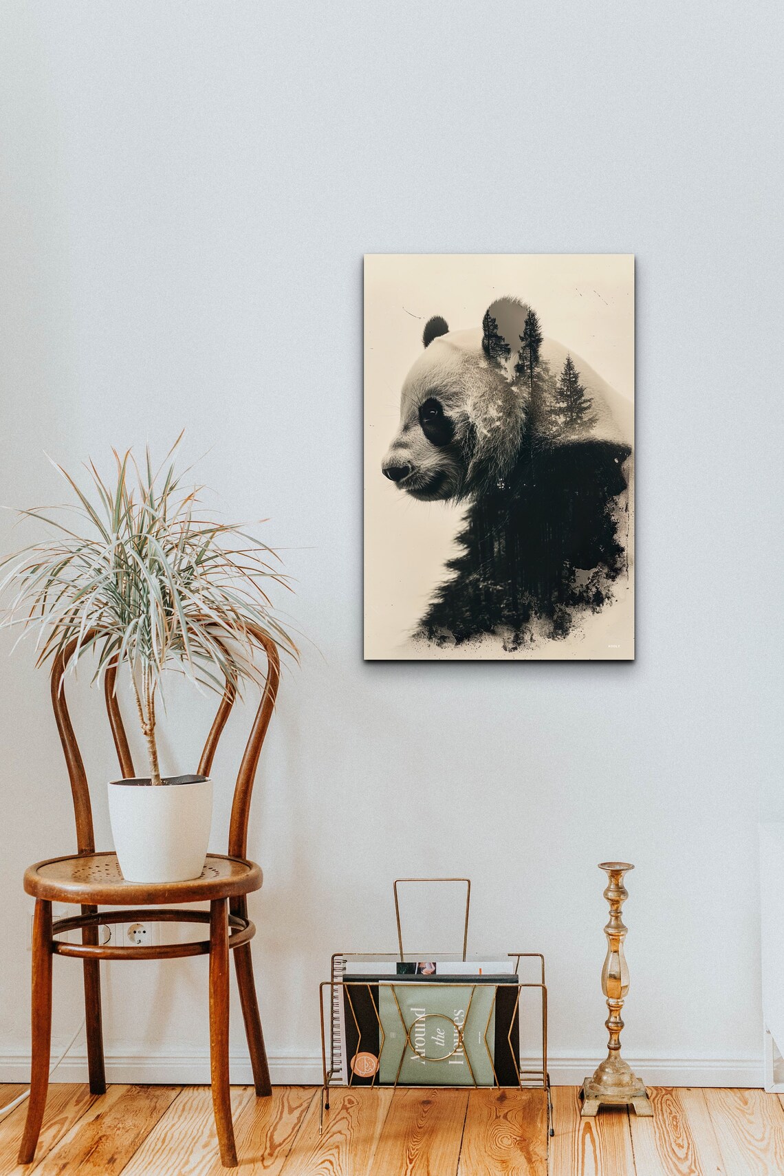 Double Exposure Panda, Forest Trees Nature Art Print - Image 4