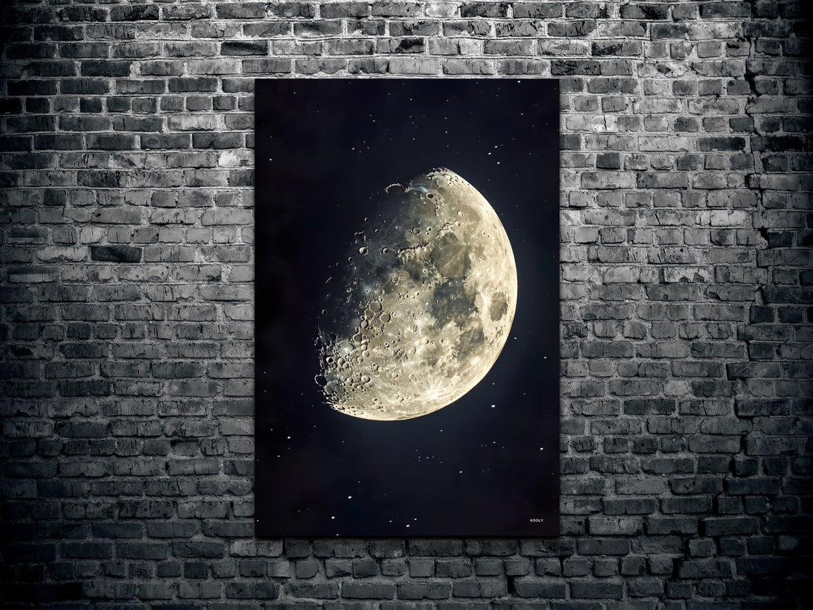 Waning Moon Detailed Crater Close Up Starry Night Sky Poster - Image 2