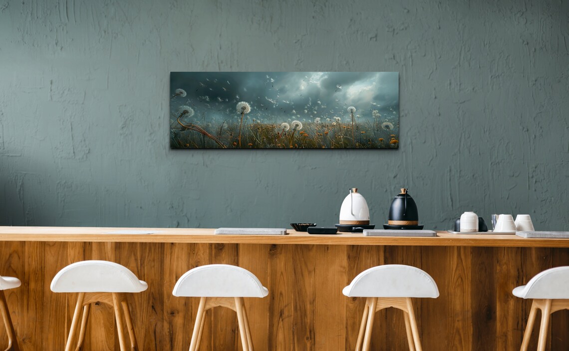 Gloomy Cloudy Dandelion Meadow Wall Art Print - Image 5