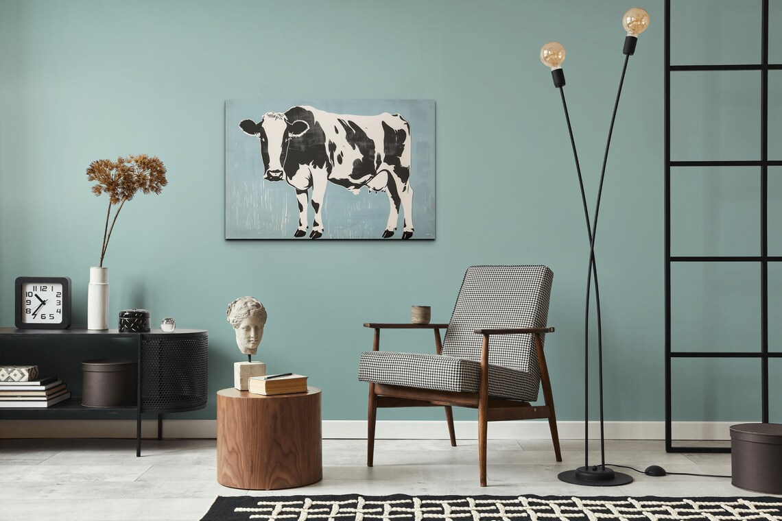 Holstein Friesian Cow Pop Art Style Blue Background Farm Poster - Image 6