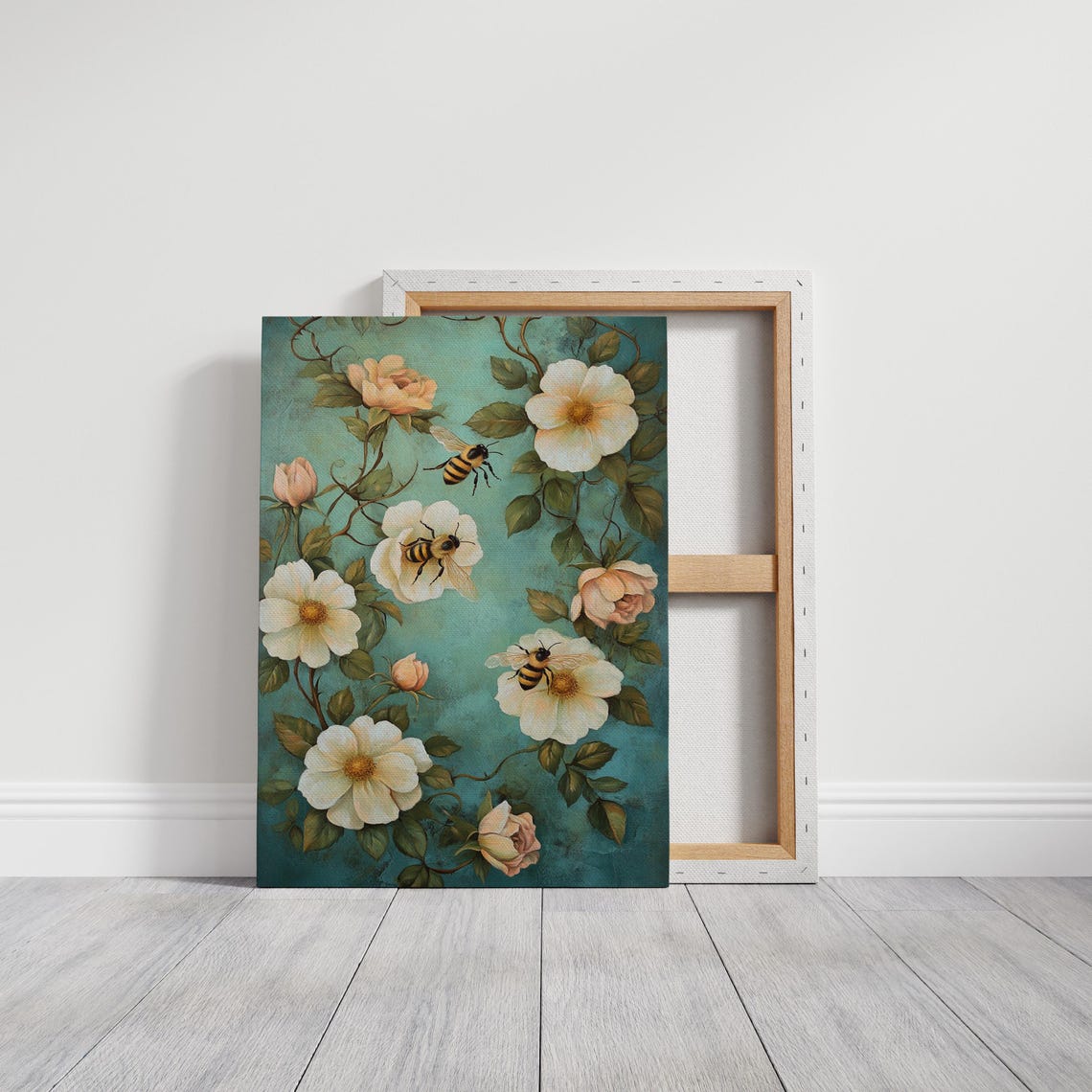 Honeybees Among White Wild Roses Vintage Botanical Garden Poster - Image 6
