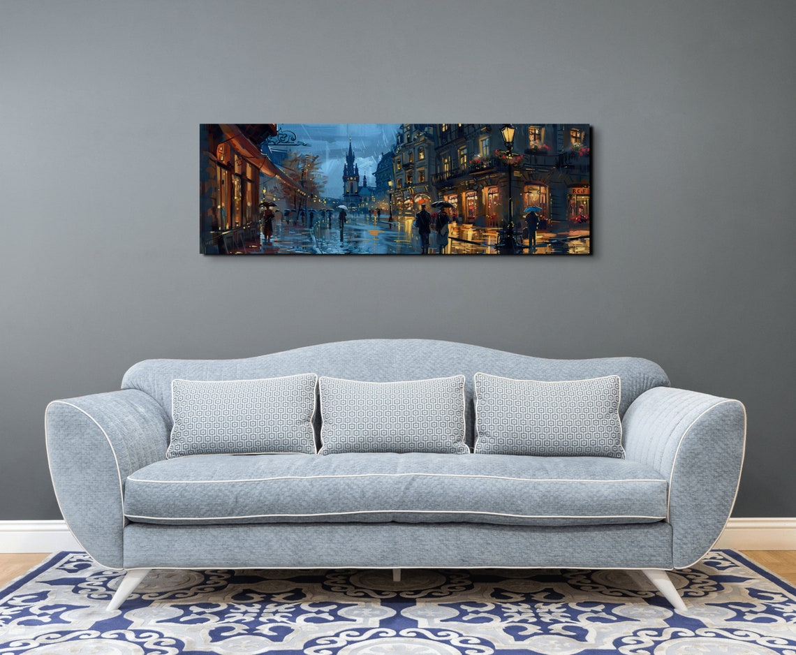 Rainy European Old Town Street Night Panoramic Cityscape Poster - Image 6