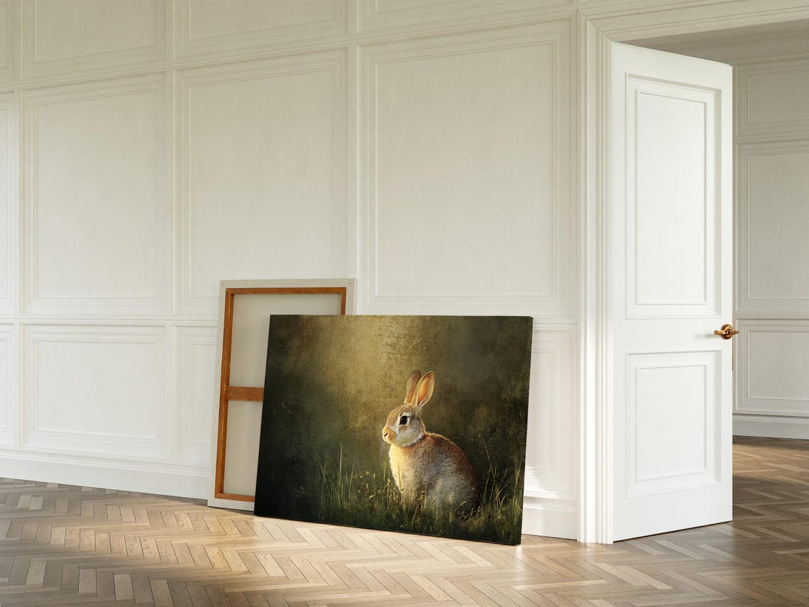 Wild Rabbit in Tall Grass Against Dark Moody Meadow Backdrop Poster - Image 6