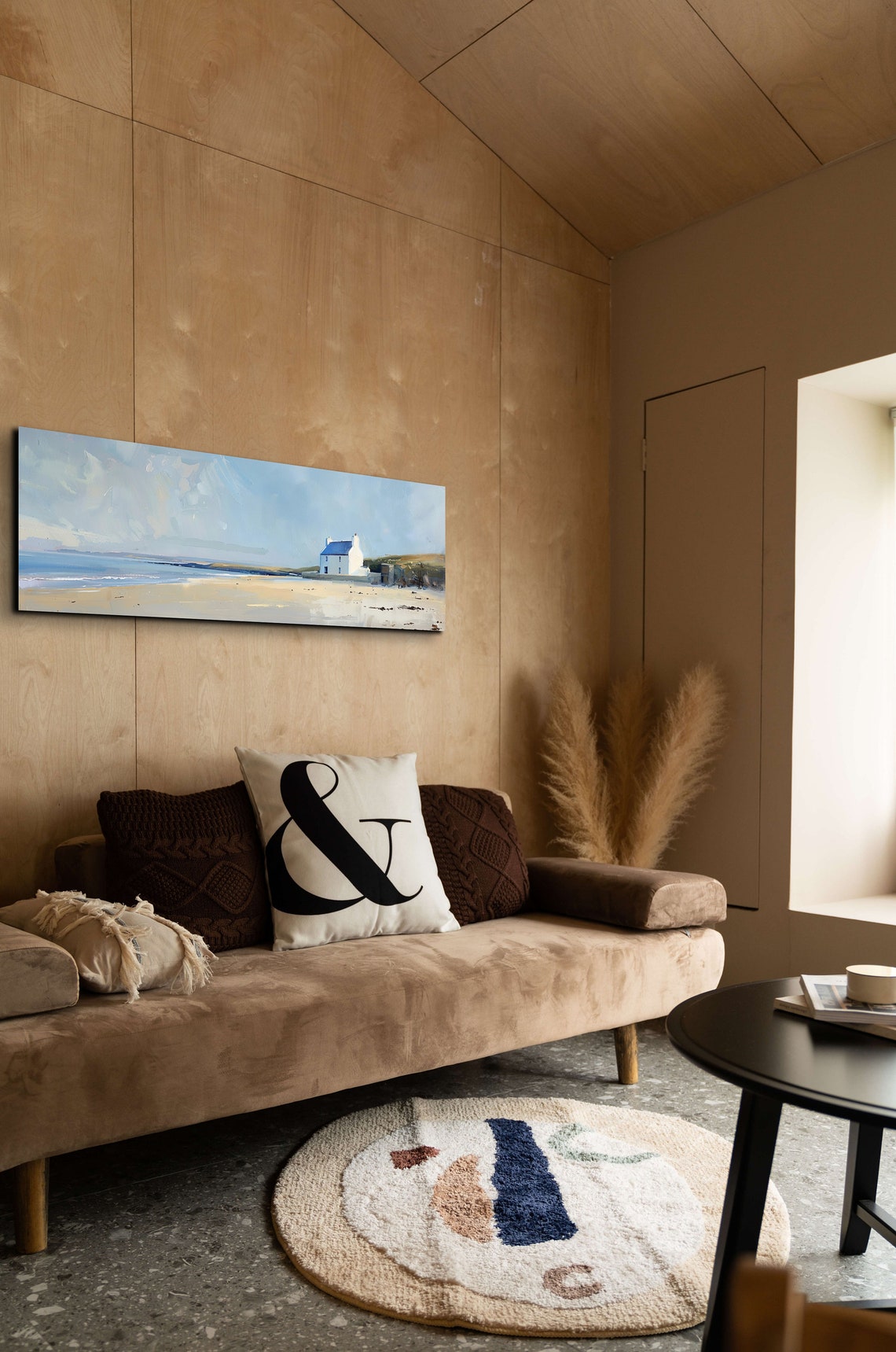 Coastal Beach House Sandy Shore Oil Painting Panoramic Art Poster - Image 3
