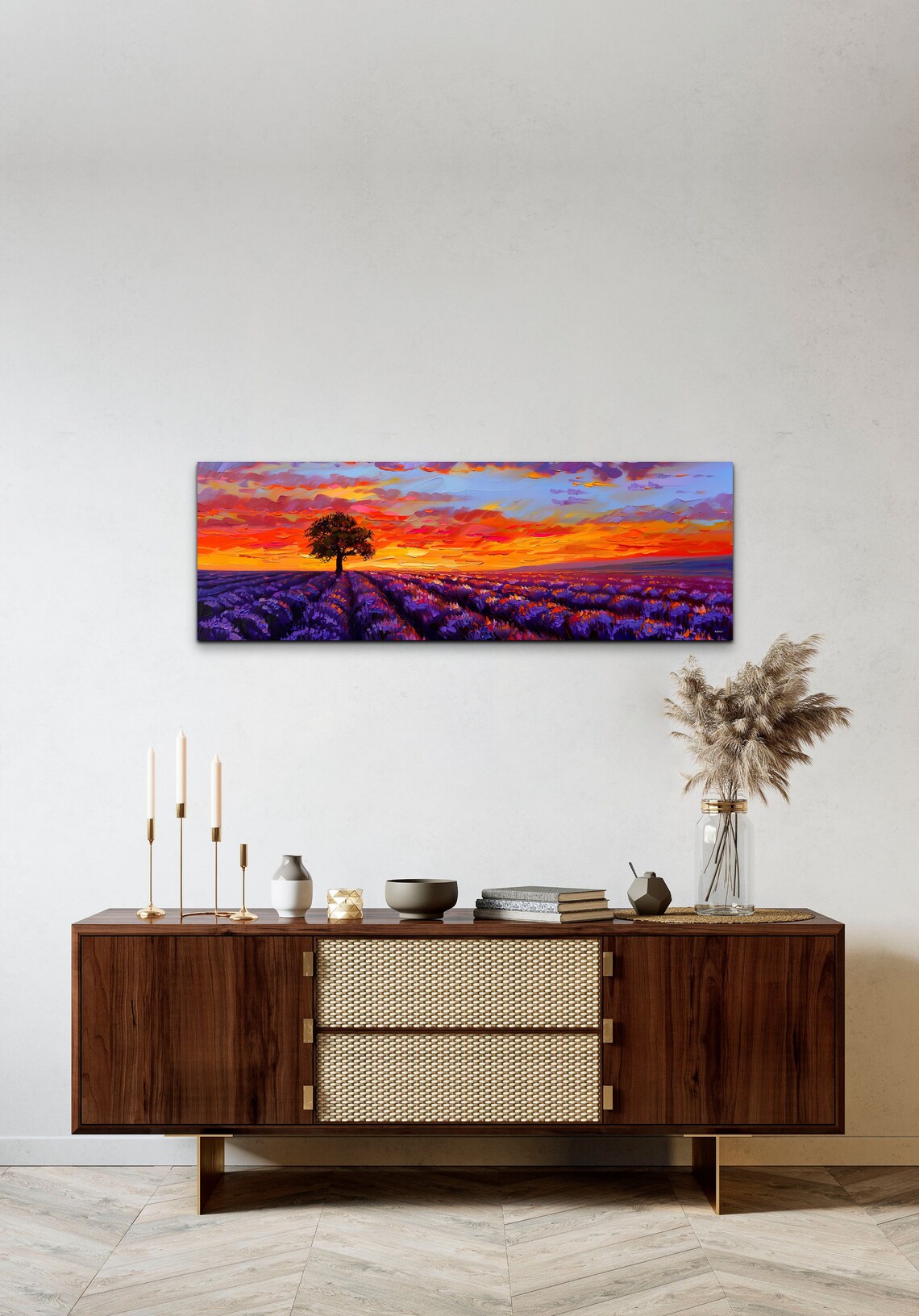Lavender Field Sunset Lone Tree Impasto Oil Painting Floral Poster - Image 5