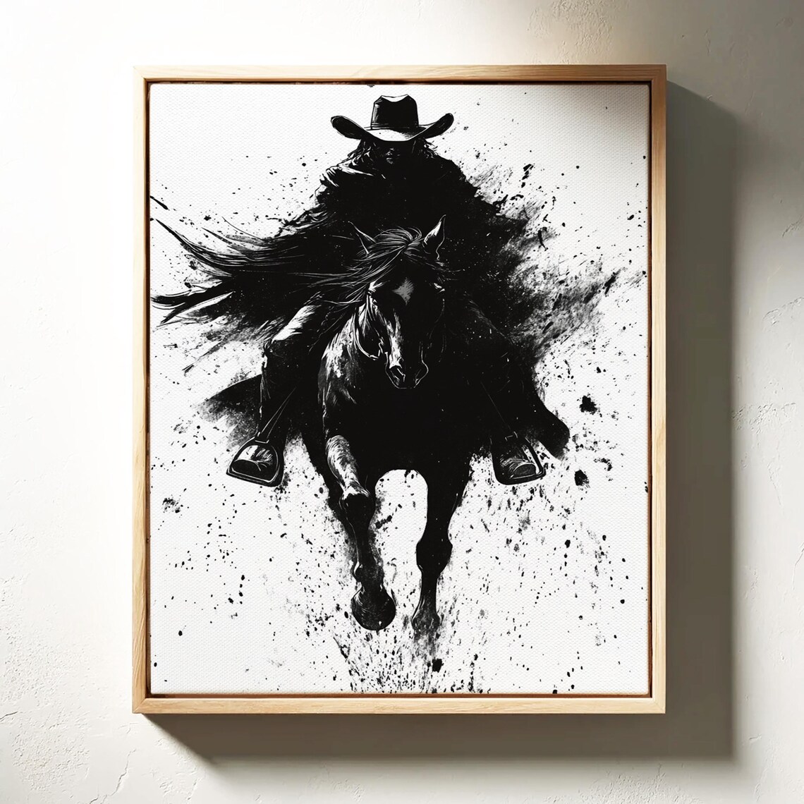 Shadow Cowboy Riding Toward Viewer Bold Black Ink Western Poster - Image 4