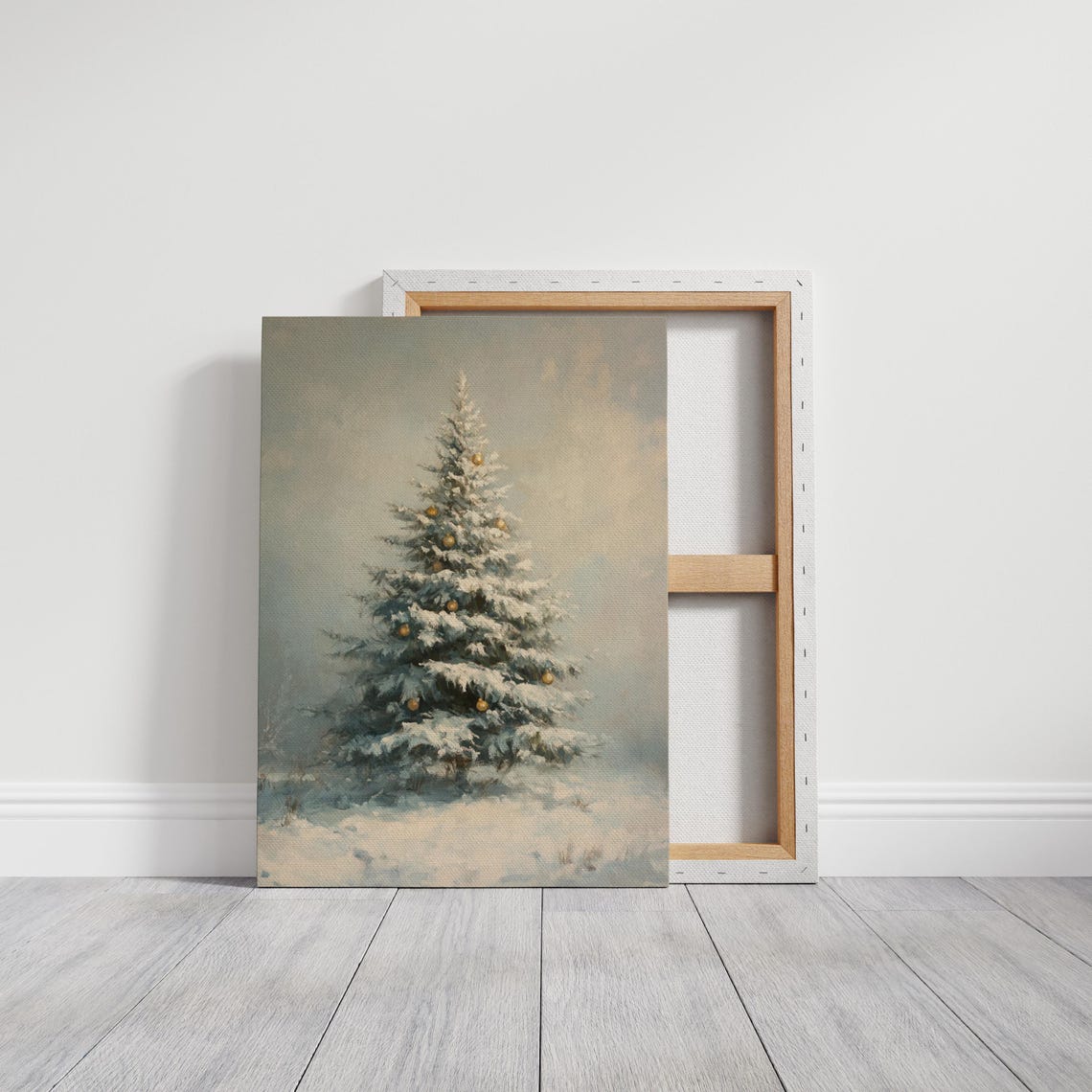Snow Covered Christmas Tree With Gold Ornaments Winter Poster - Image 6