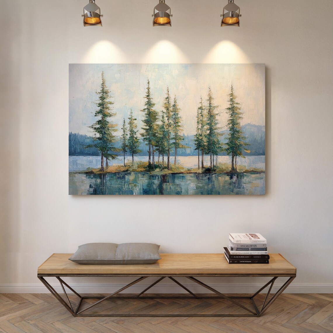 Serene Pine Forest Lake, Rustic Landscape Art Print - Image 7