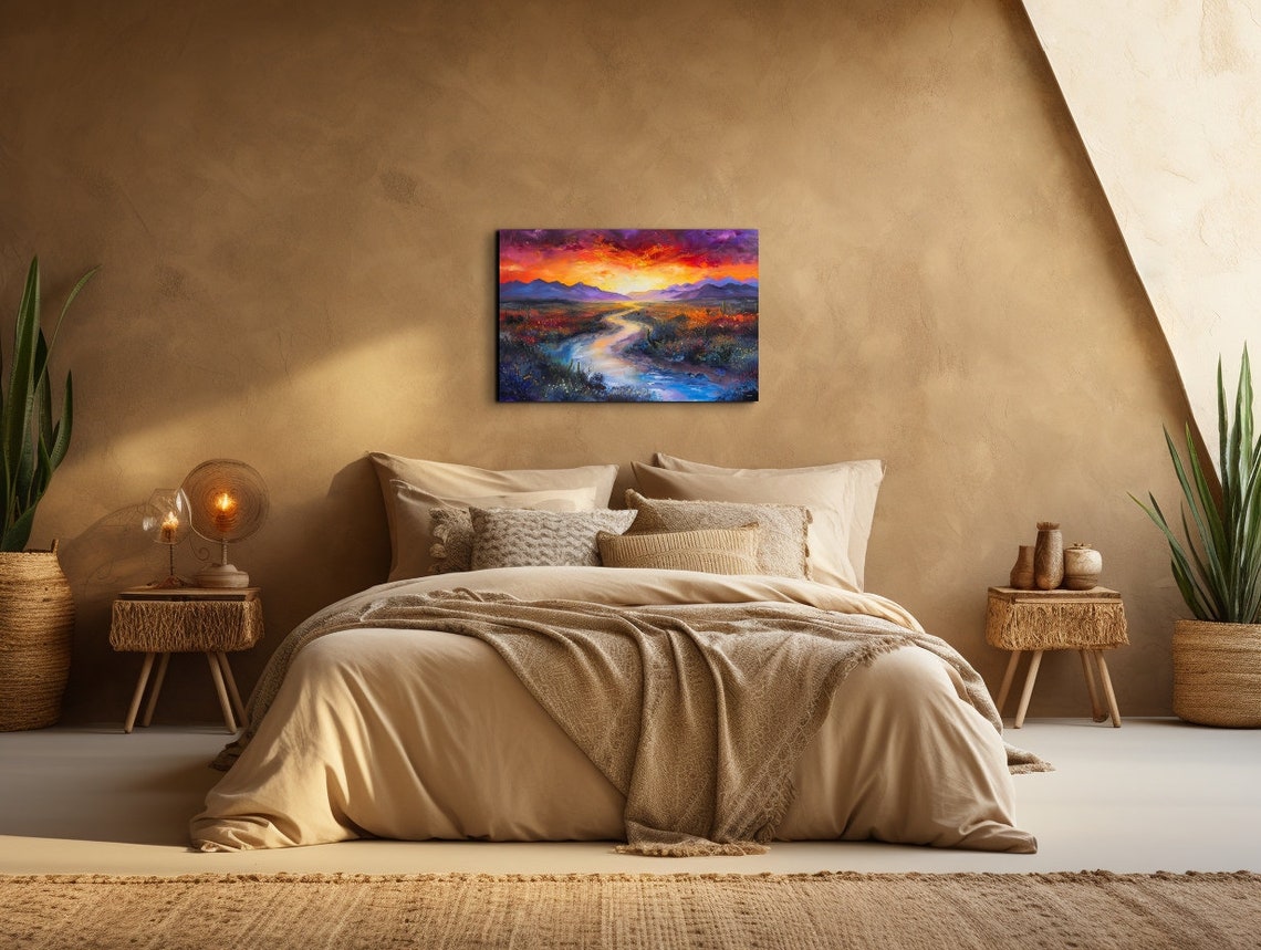 River Running Through a Desert Plain Under a Dramatic Sunset Poster - Image 7