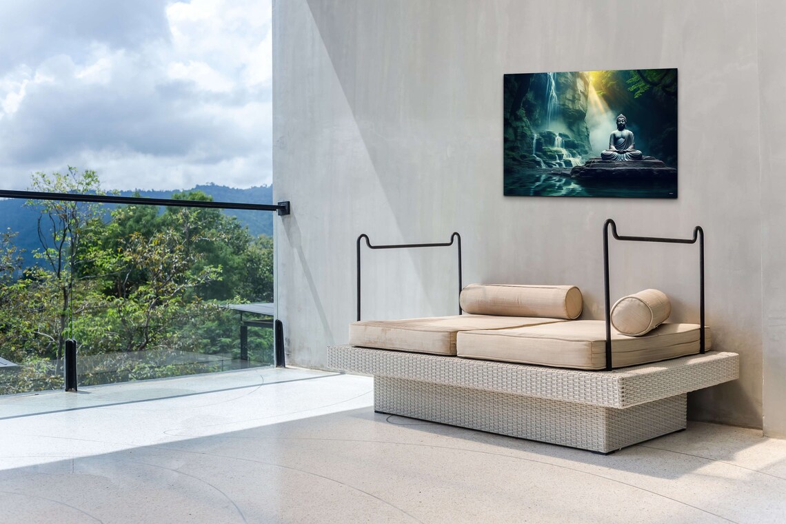 Zen Buddha Waterfall Yoga Studio Wall Art Print - Image 3