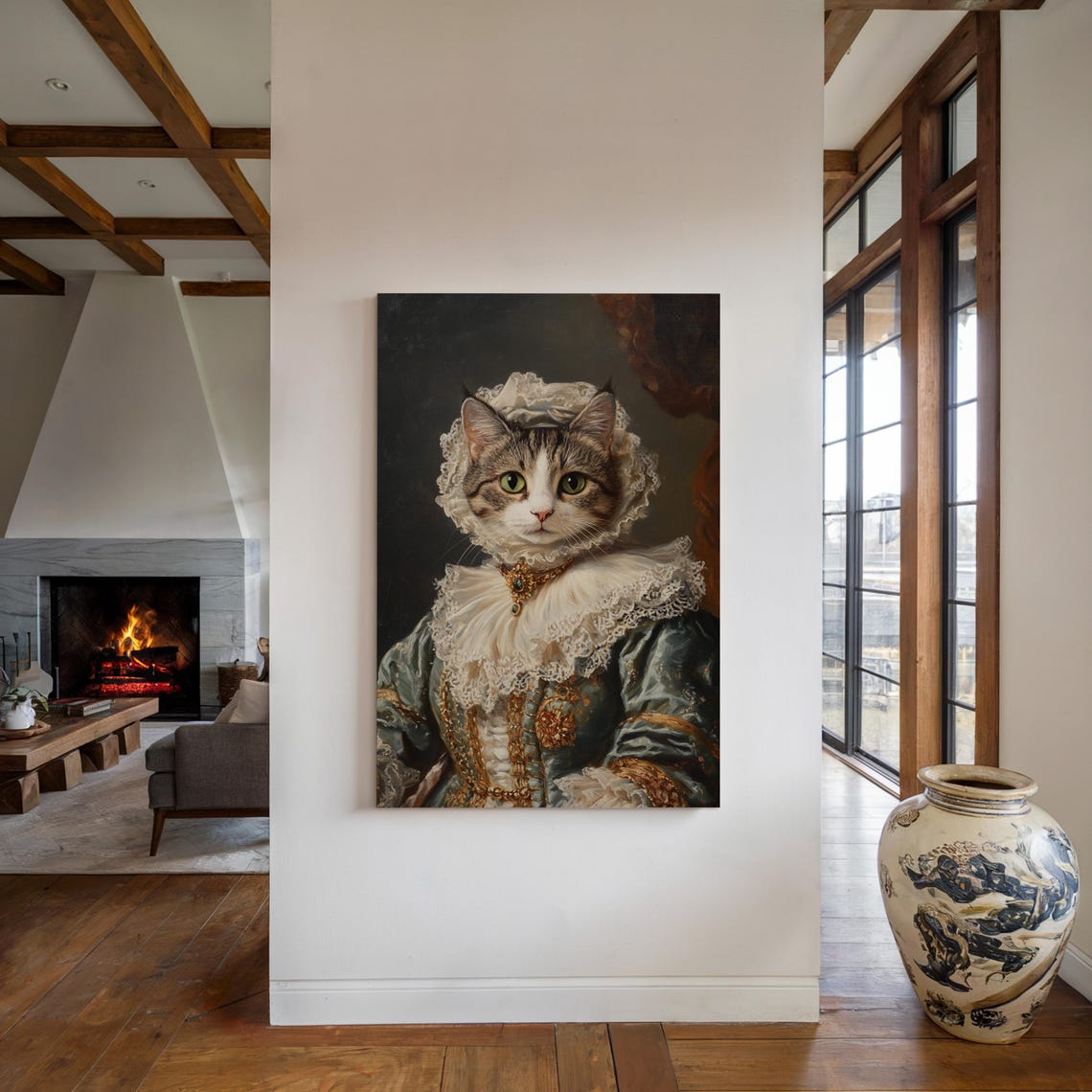 Tabby Cat Victorian Aristocrat Lace Bonnet Emerald Brooch Poster - Image 3