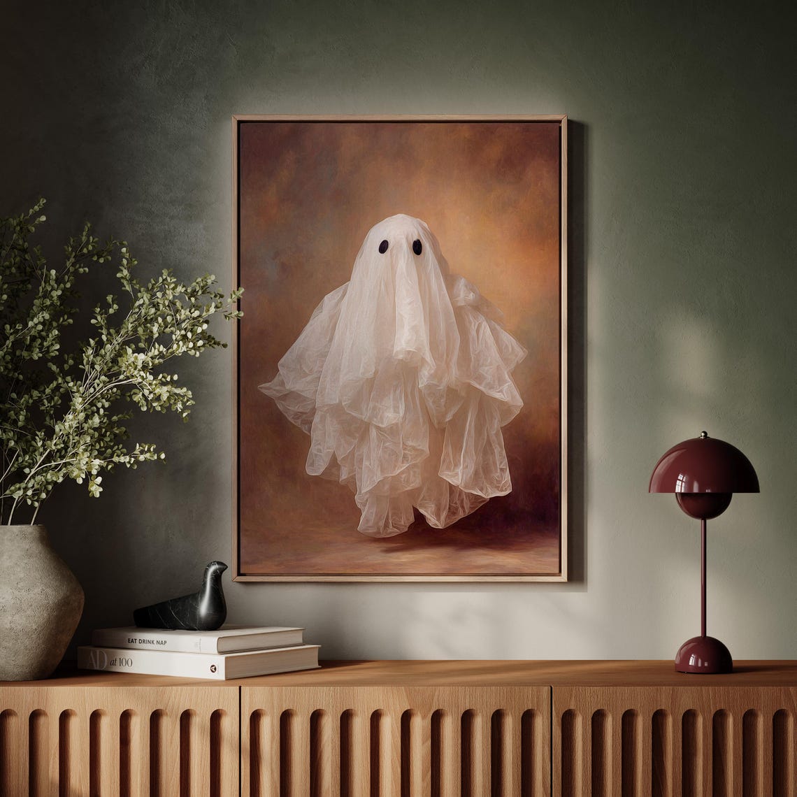 Adorable Cute Ghost In Flowing White Sheet Spooky Portrait Wall Art