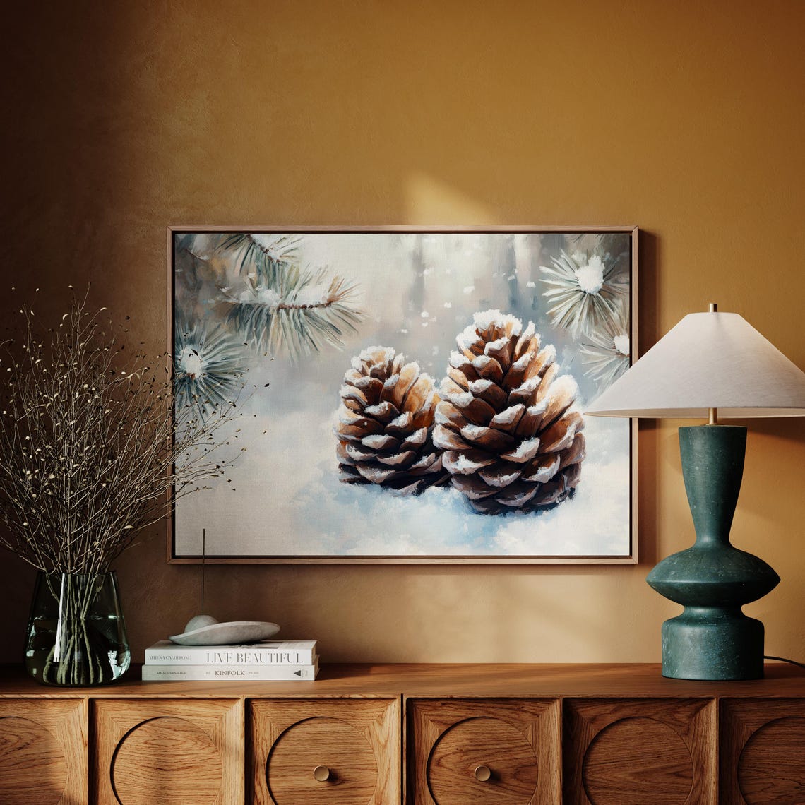 Snow Dusted Pine Cone Watercolor Winter Holiday Decor Wall Poster - Image 3