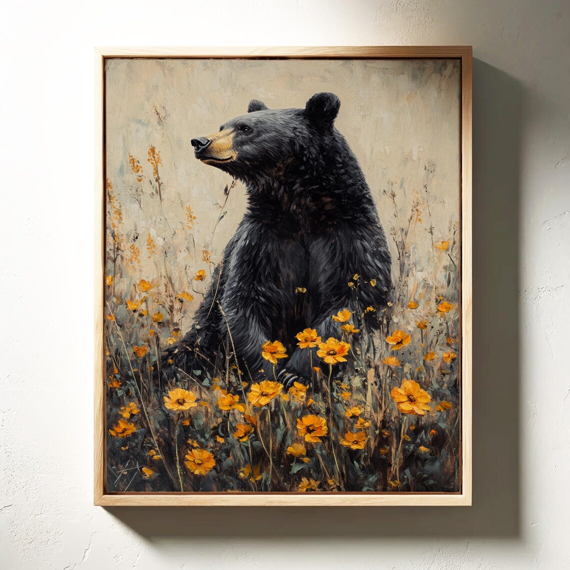 Majestic Black Bear Among Golden Wildflowers Rustic Art Poster - Image 7