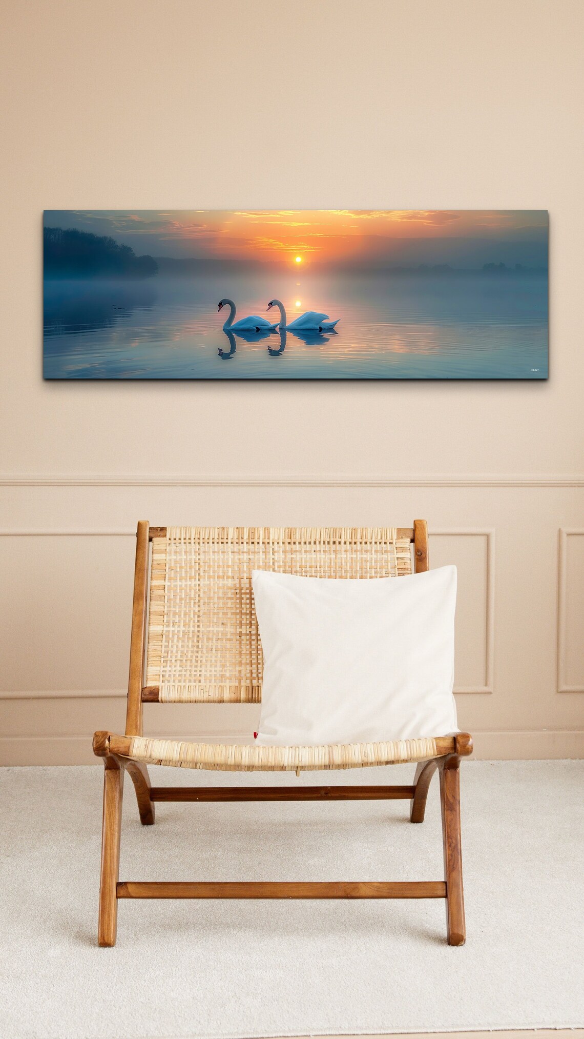 Swan Couple Misty Lake Sunrise Romantic Birds Panoramic Wall Art - Image 3