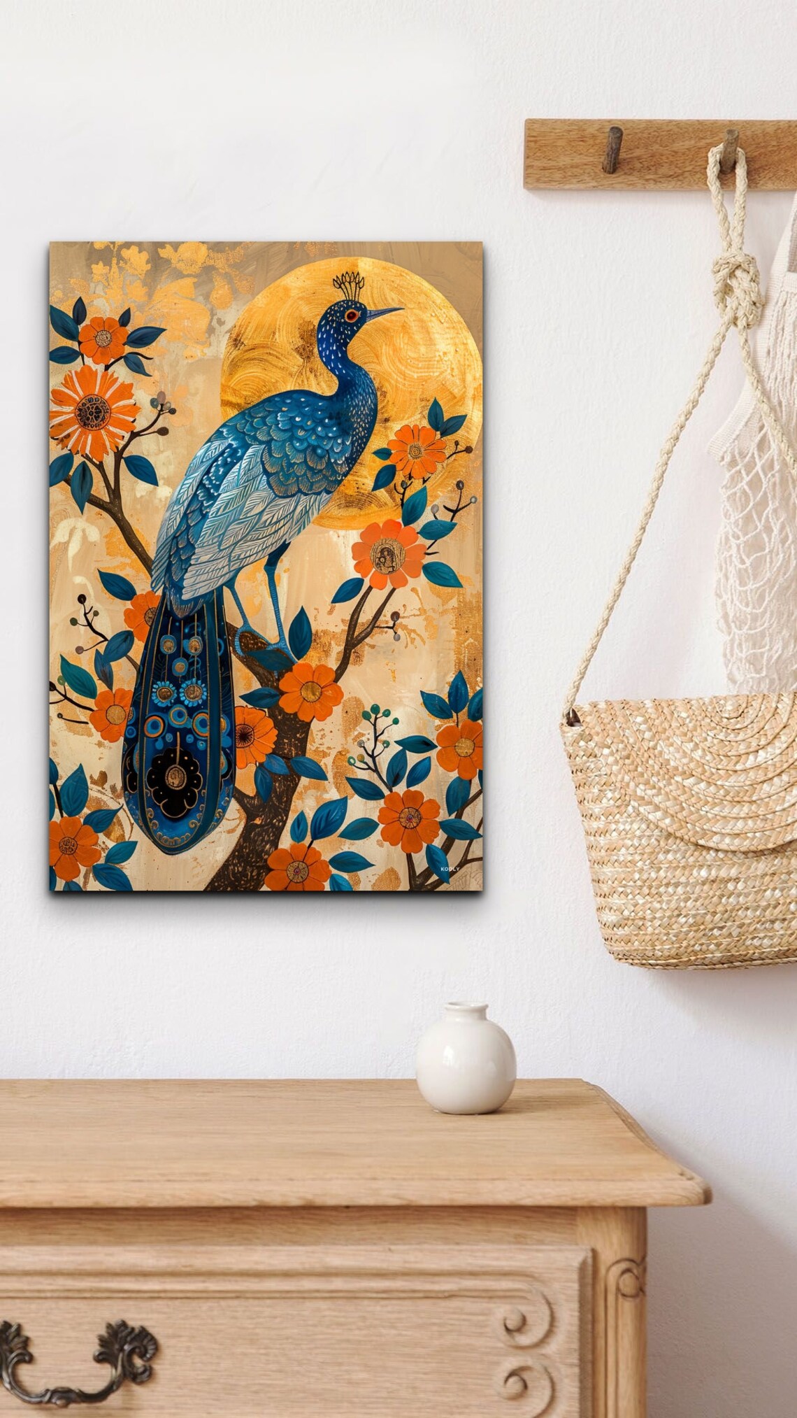Peacock Folk Art Blue Gold Blossom Decorative Bird Wall Print - Image 7