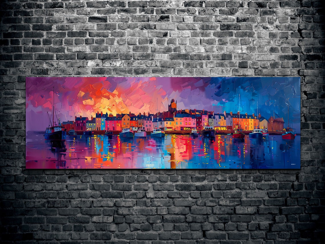 Coastal Fishing Village Glowing At Sunset Over Sparkling Harbor Poster - Image 2