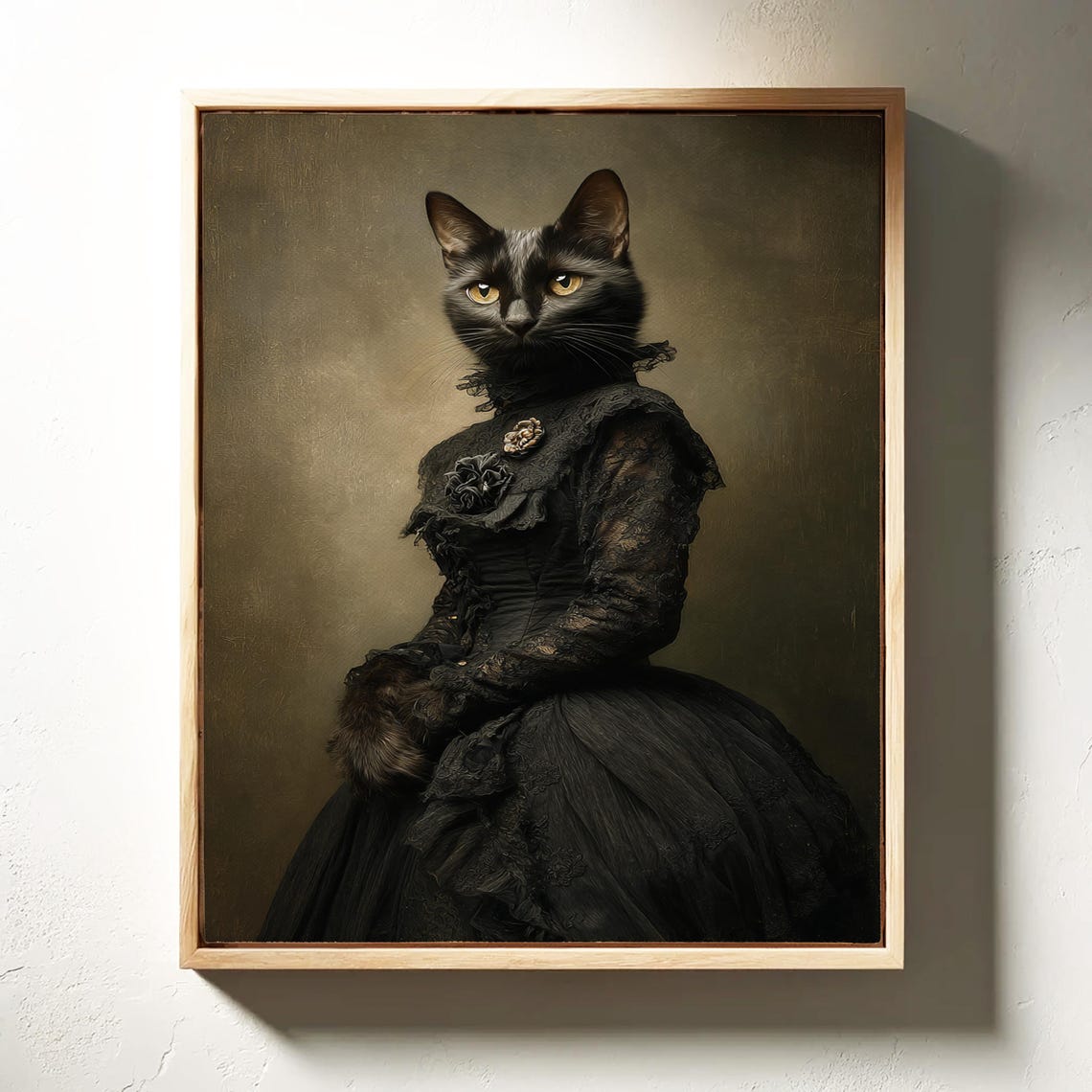 Black Cat Lady In Black Lace Gown Moody Victorian Portrait Poster