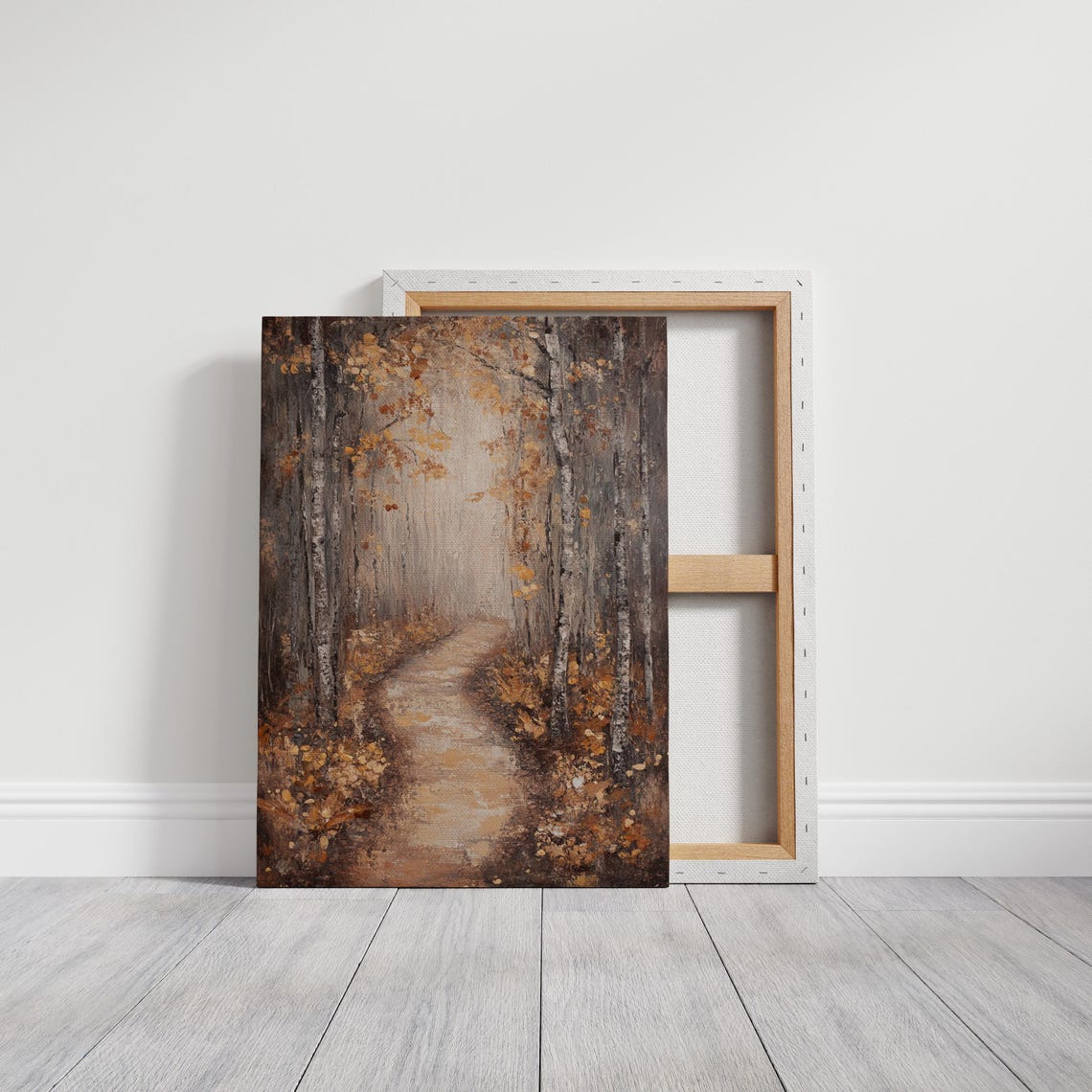 Moody Birch Forest Pathway in Autumn Dark Rustic Fall Landscape Poster - Image 3