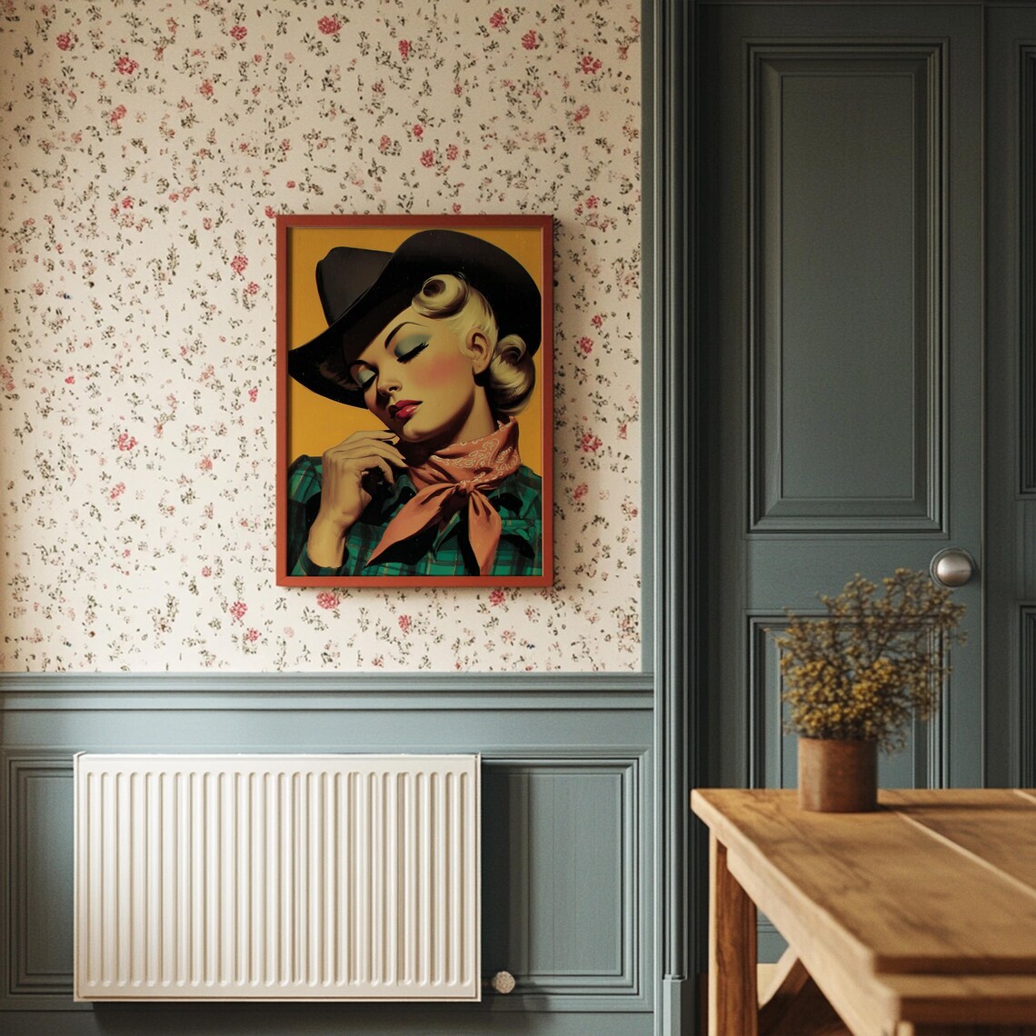 Retro Cowgirl Portrait Vintage Western Cowboy Hat Style Poster