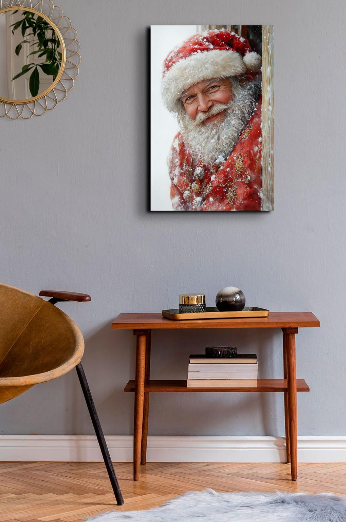Vintage Santa Wall Art Antique Christmas Wall Art Snowing Santa Art Winter Art Christmas Art Santa Claus Art Antique Art - Image 3