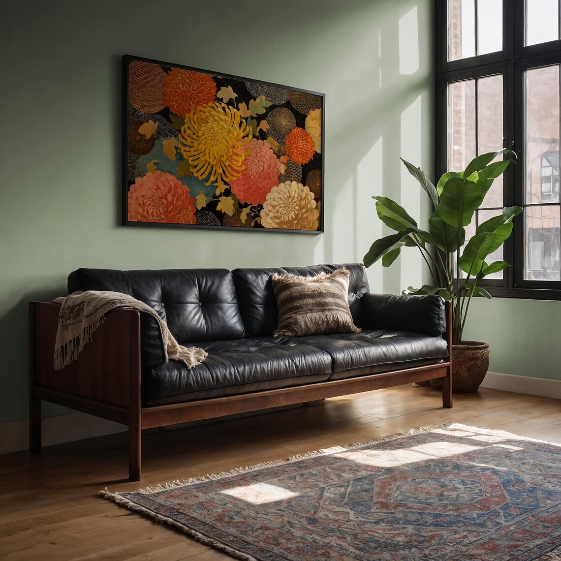 Golden Chrysanthemum Bloom Japanese Dark Floral Still Life Poster