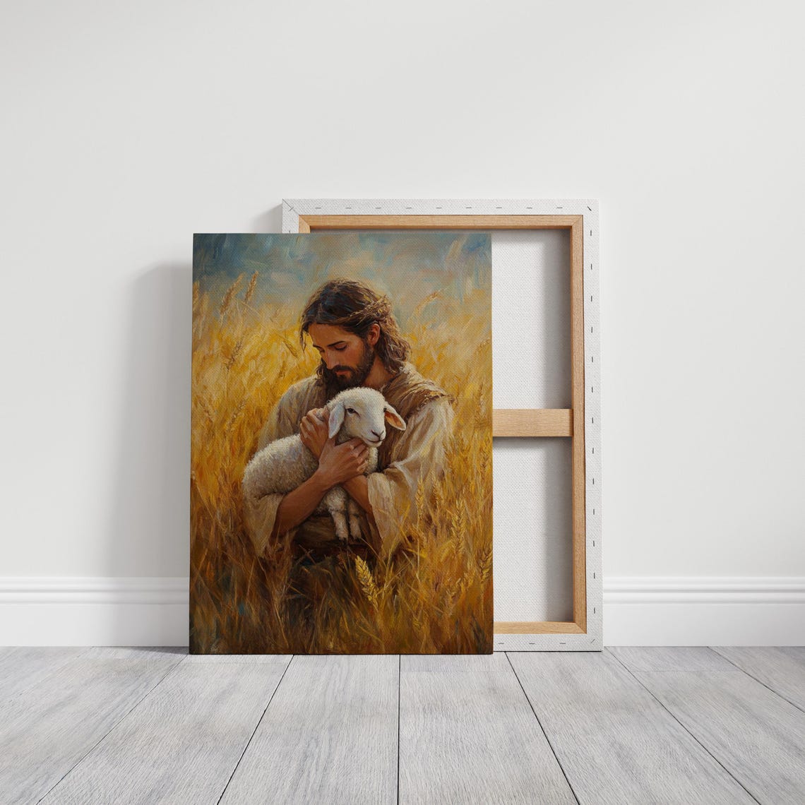 Jesus Cradling a Lamb Against His Chest in a Wheat Field Poster - Image 6