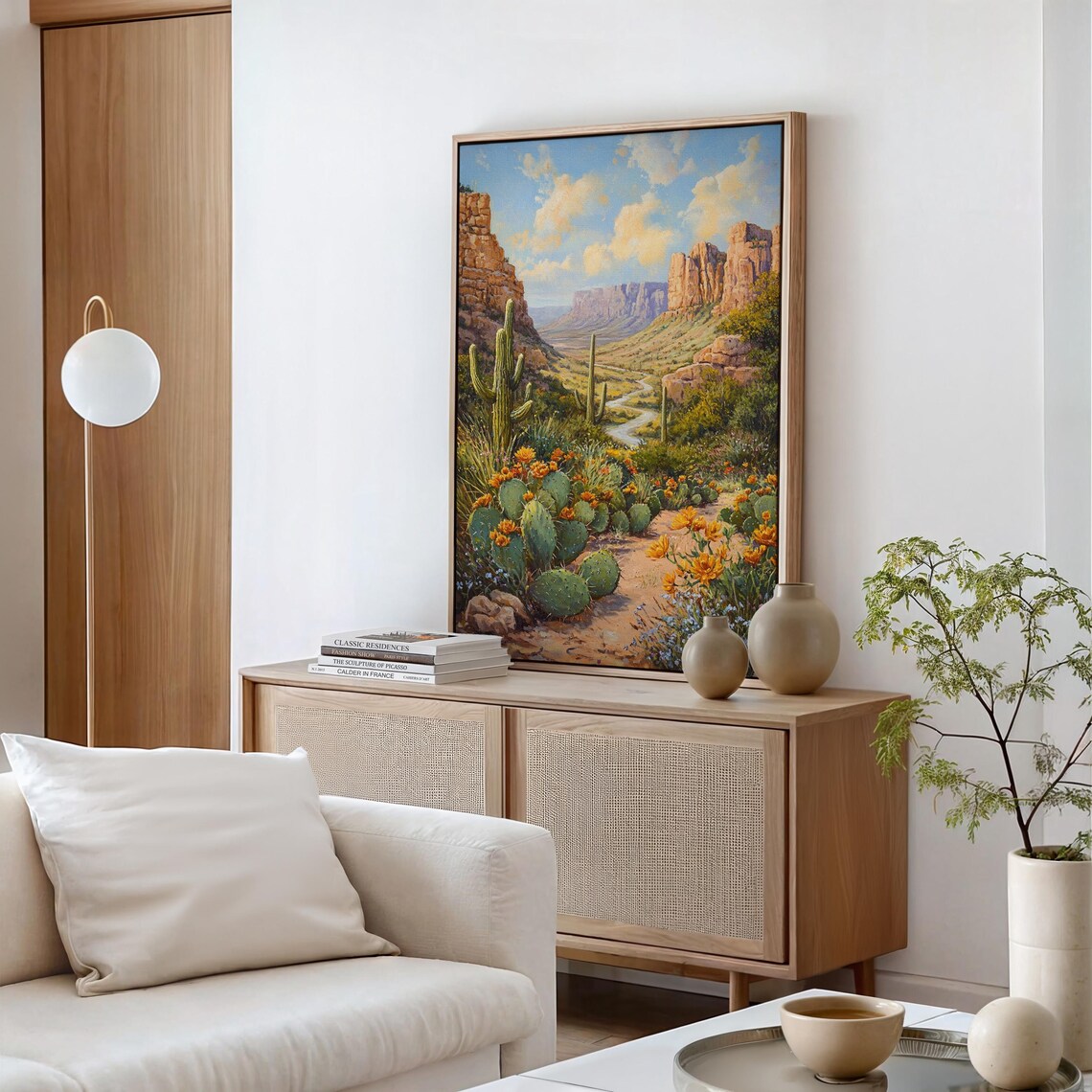Desert Canyon Blooming Cactus Saguaro Vintage Landscape Wall Poster - Image 2
