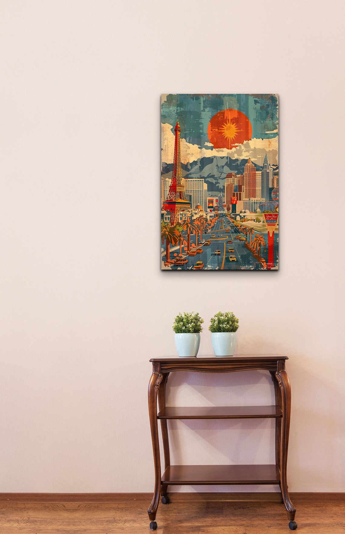 Vegas Style Boulevard with Eiffel Tower Replica Vintage Wall Art - Image 4