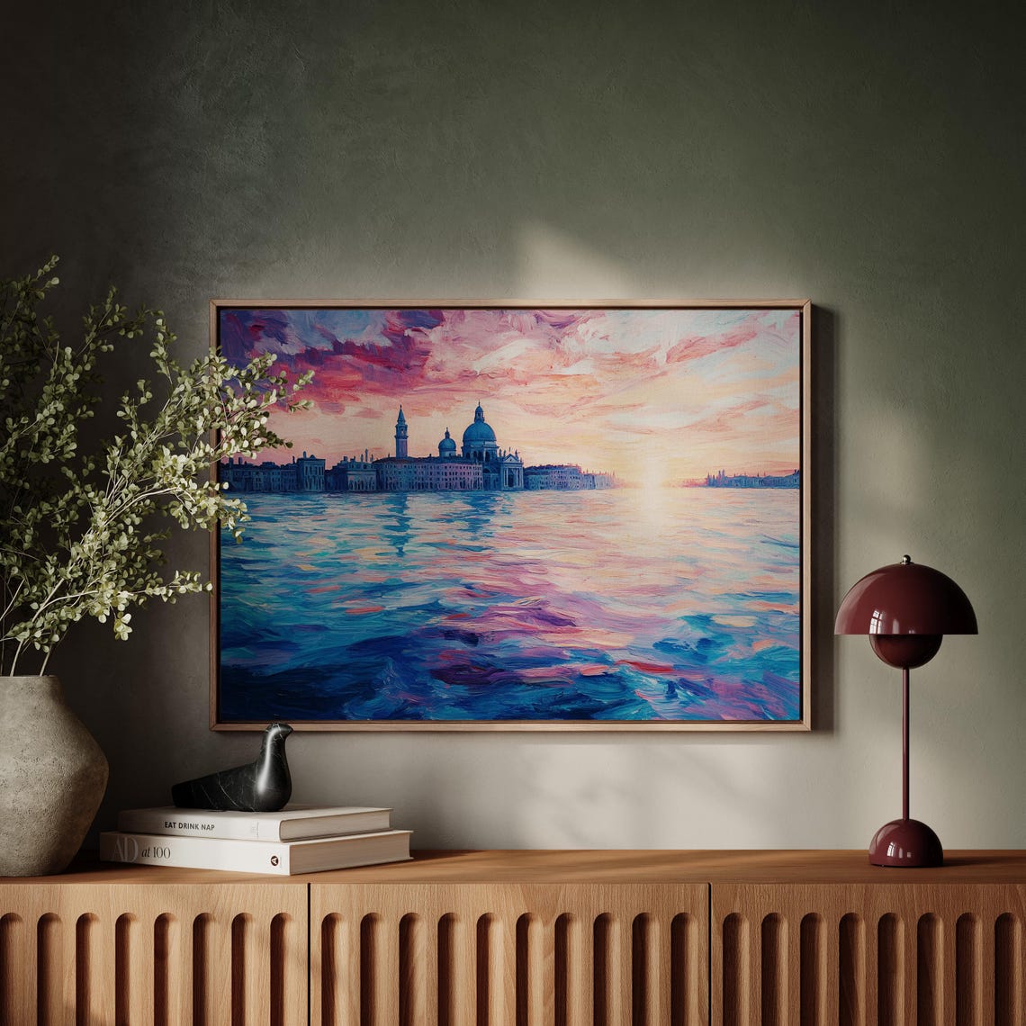 Venetian Pink Sunset Lagoon Domes Impressionist Painting Poster - Image 4