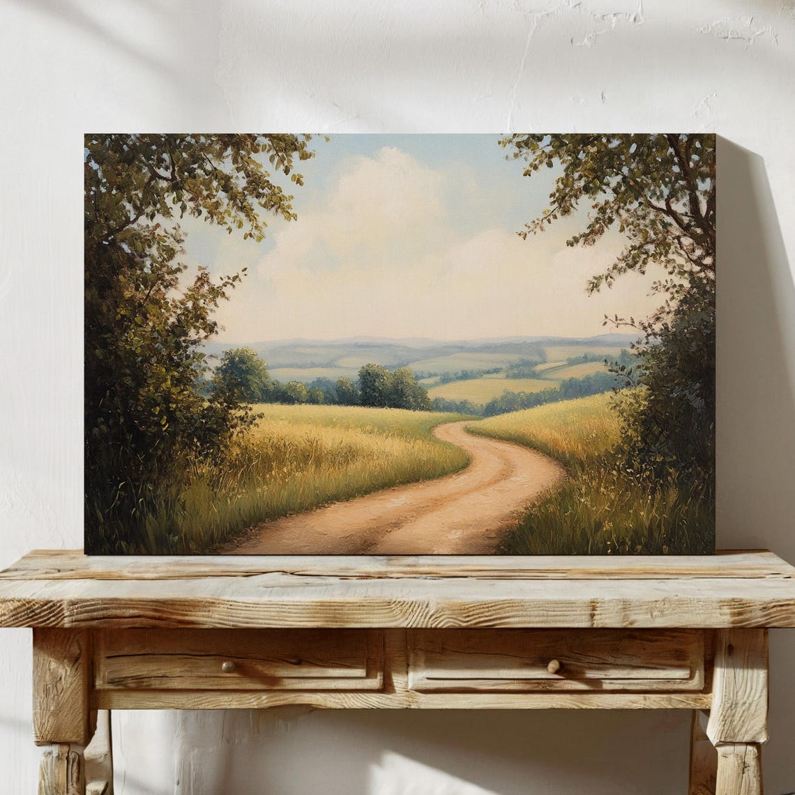 Winding Dirt Road Through Golden Meadow Vintage Countryside Poster - Image 4