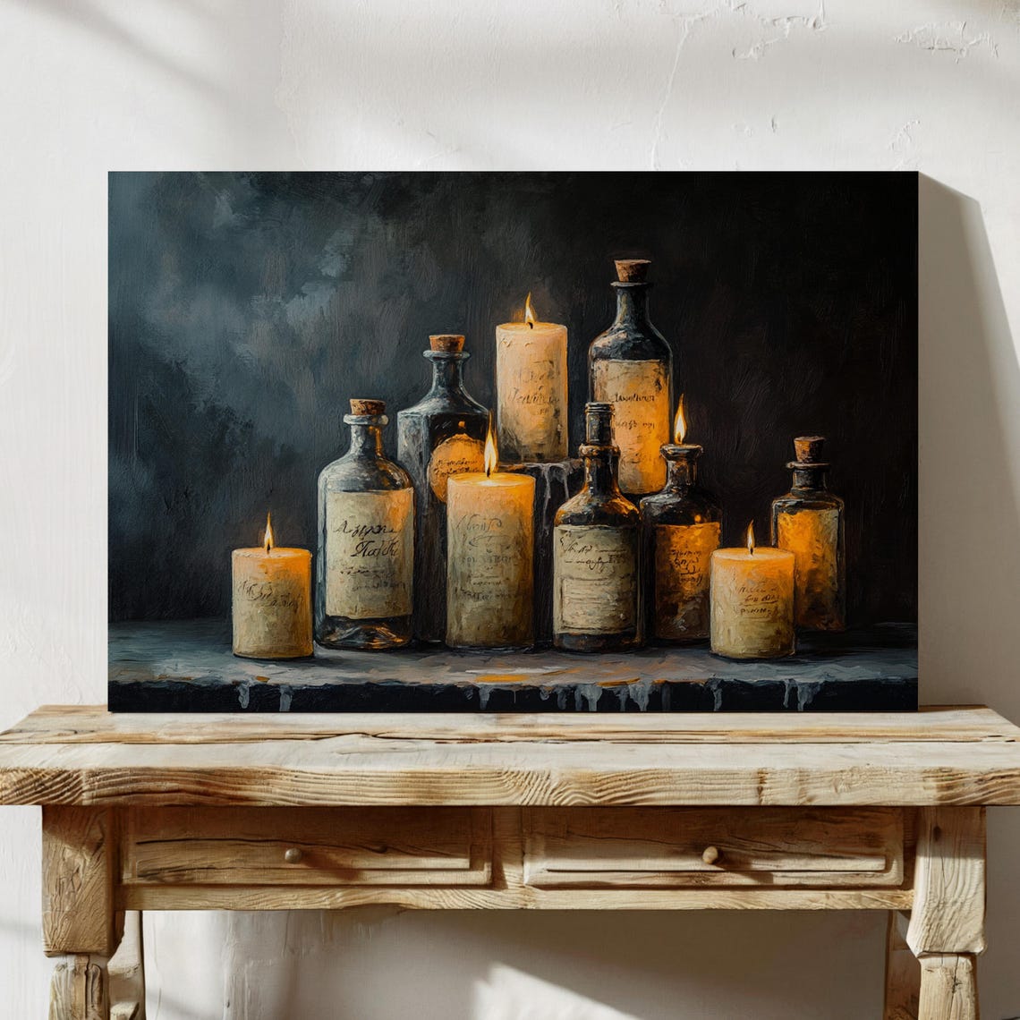 Vintage Apothecary Bottles And Glowing Candles Dark Rustic Poster - Image 7