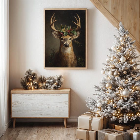 Majestic Deer With Holiday Antler Wreath