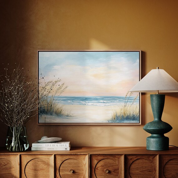 Coastal Sunrise Beach Sea Grass Waves Soft Morning Ocean Art Poster