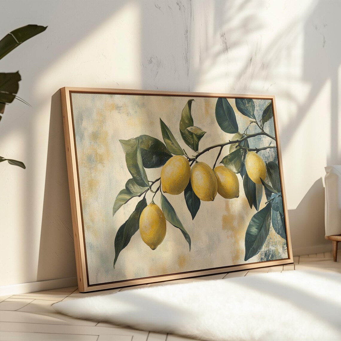 Rustic Lemon Branch Art Print, Vintage Kitchen Decor